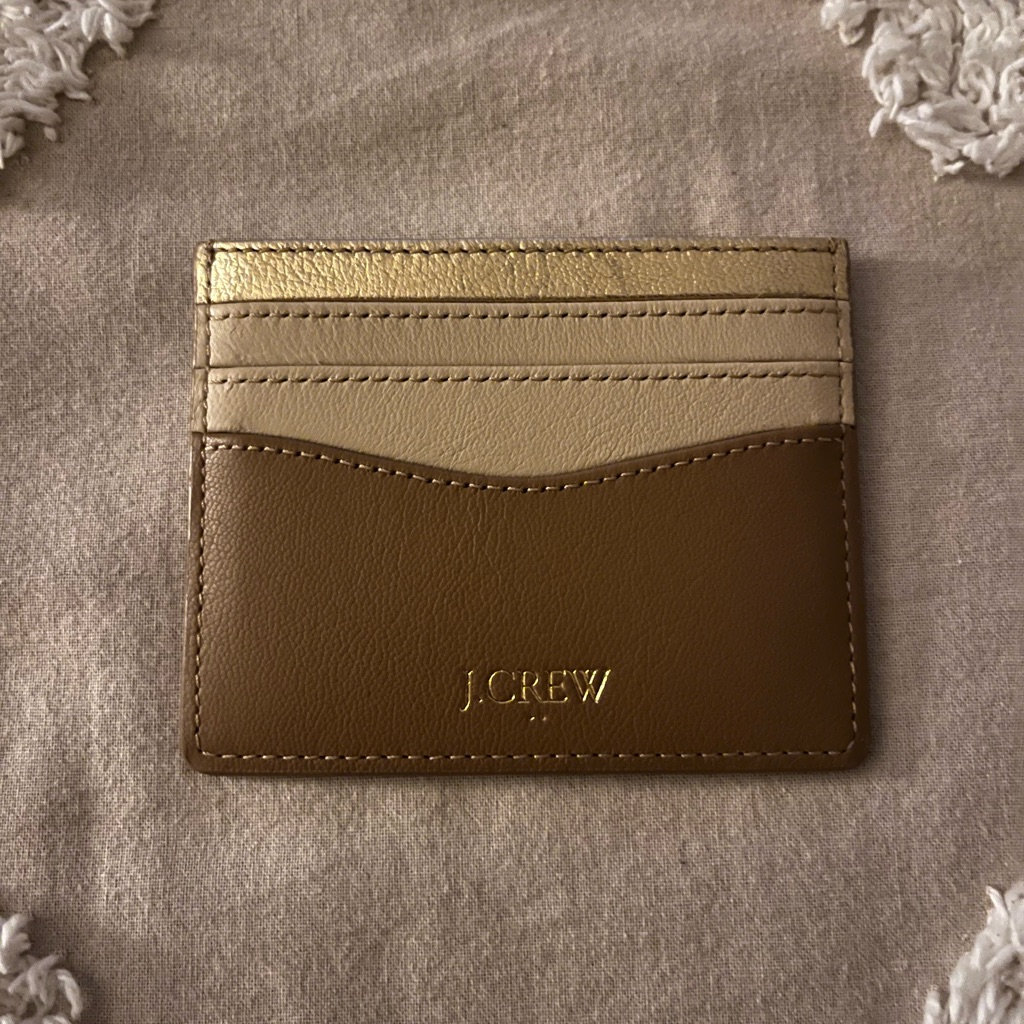 J Crew Leather Tan And Gold Card Holder